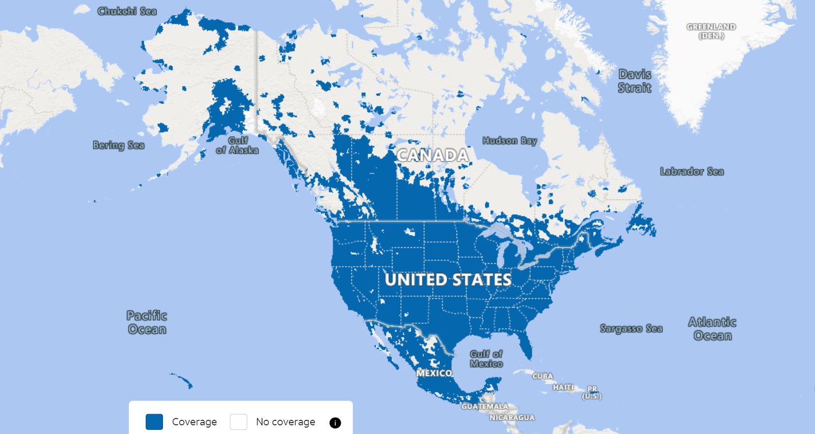 Map of the underlying 4G LTE and 5G wireless network coverage across the United States